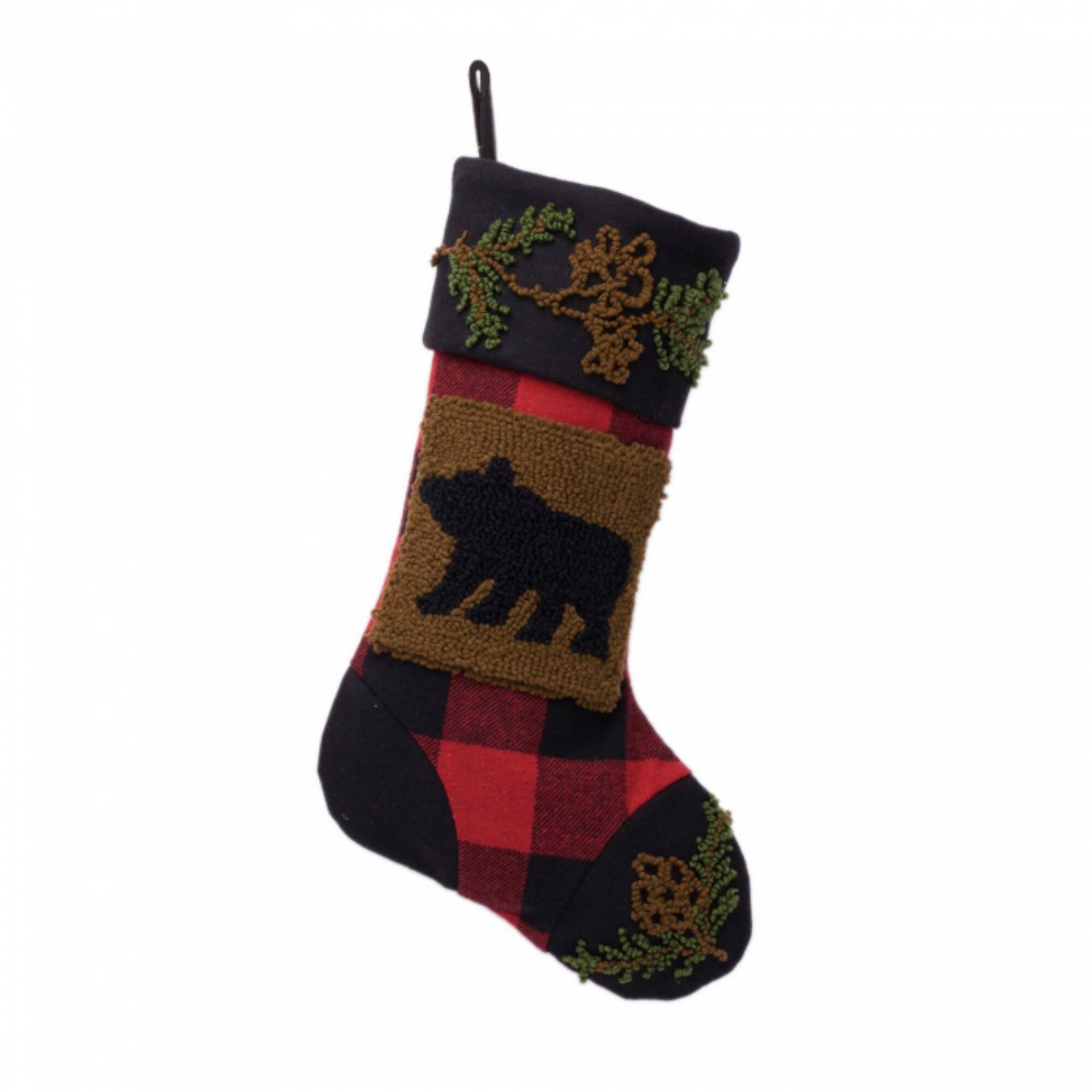 Glitzhome® 22" Red & Black Plaid Bear Stockings, 2ct.